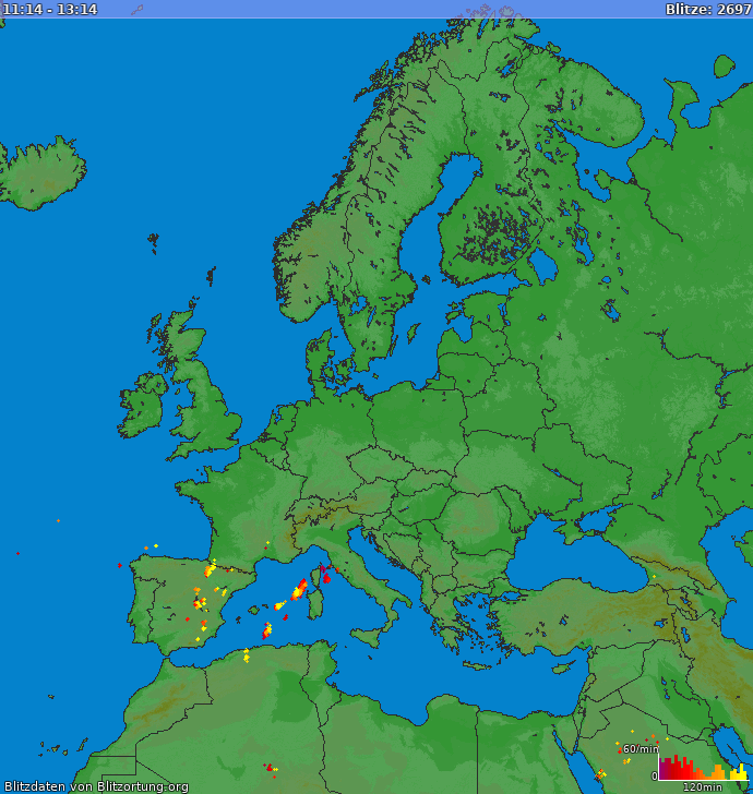 Mappa dei fulmini Europa 25.10.2024 13:24:49